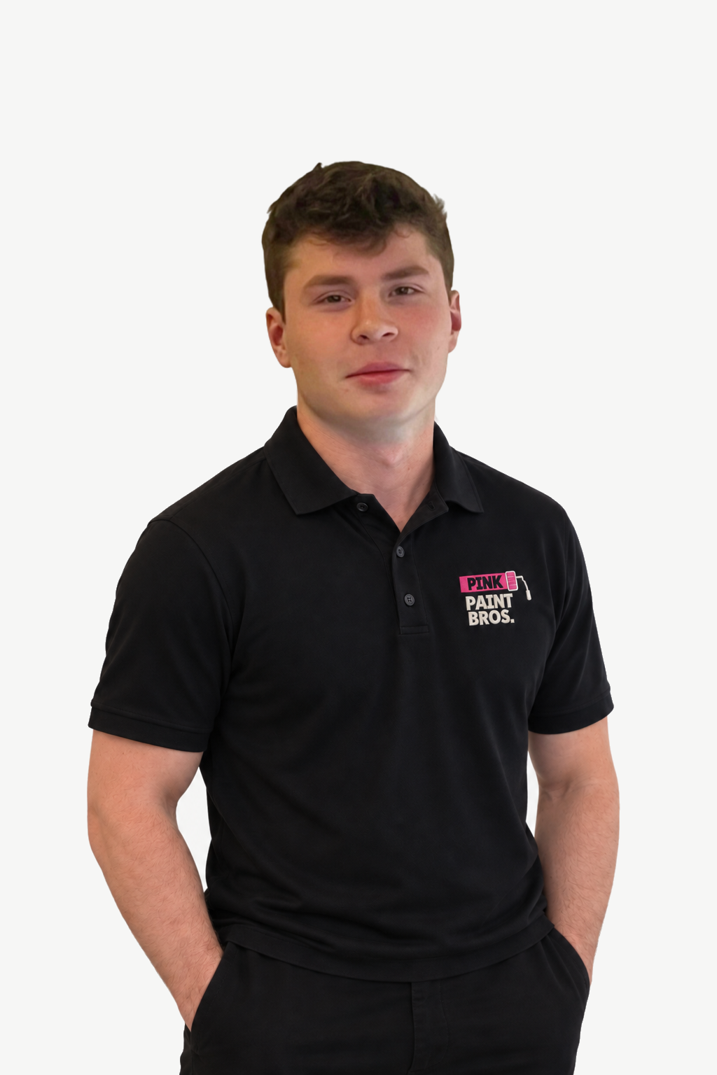 Dean in a black Pink Paint Bros polo